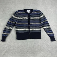 Vintage Montana Blues Cardigan Womens M Blue Fair Isle Sweater Grandma 90s