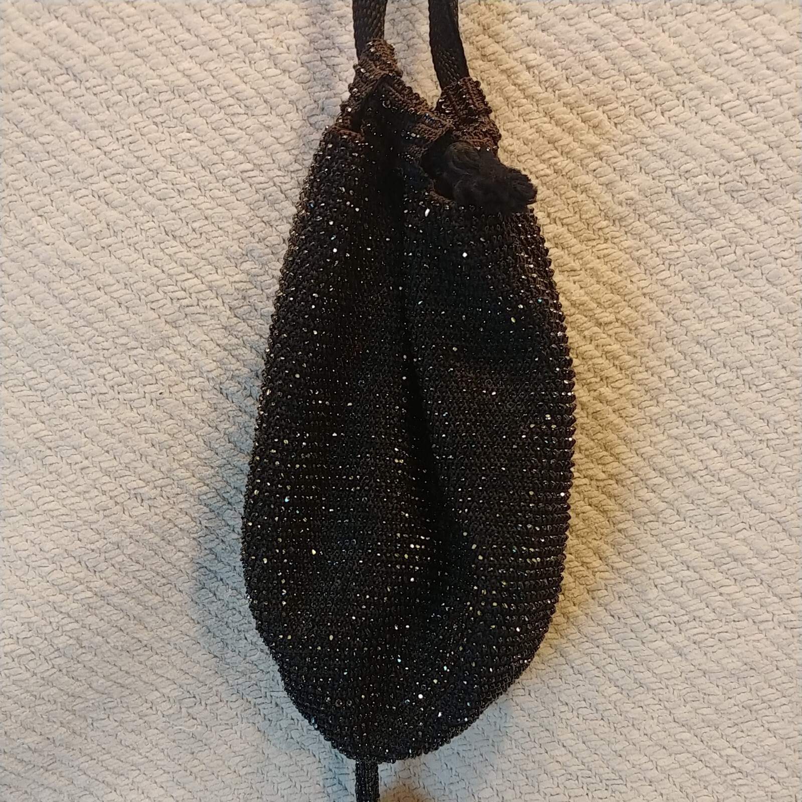 Vintage Black Beaded Flapper Drawstring Purse Bag… - image 9