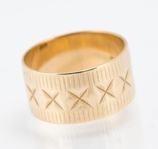 Vintage 9ct Solid Yellow Gold Ring Wide Wedding Band Cross Cut Hallmarked 1963