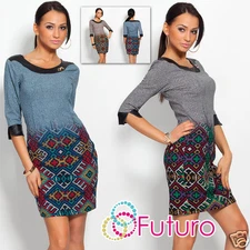 Ladies New Mini Dress 3/4 Sleeve Multicolour Cocktail Tunic Sizes 8-12 FC4130