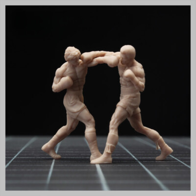 1/43 1/64 2pcs Boxers Fight Scene Standing Scene Prop Unpainted Figures Model 