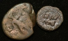 LOT X 2 UMAYYAD ISLAMIC ANCIENT COINS - AG CONDITION COUNTERMARK