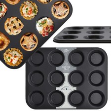12 CUP BAKING TRAY Shallow Cake Muffin Tart Bunsheet Oven Tin NON-STICK STEEL
