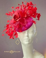 Kentucky Derby Fascinator Red Rose Hot Pink Hat Royal Ascot Fascinator Del Mar