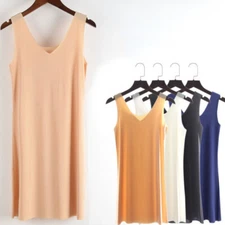 Women Strappy Petticoat Dress Nightdress Vest Basic Traceless Slim Midi