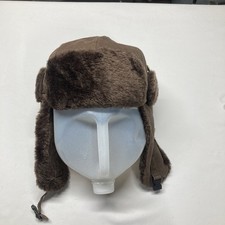 Brown Men s Size Large Trapper Winter Hat Ear Flaps Faux Fur Chin Closure