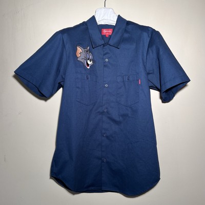 FW16 SUPREME Tom & Jerry S/S Work Shirt Navy Size L LARGE Rare