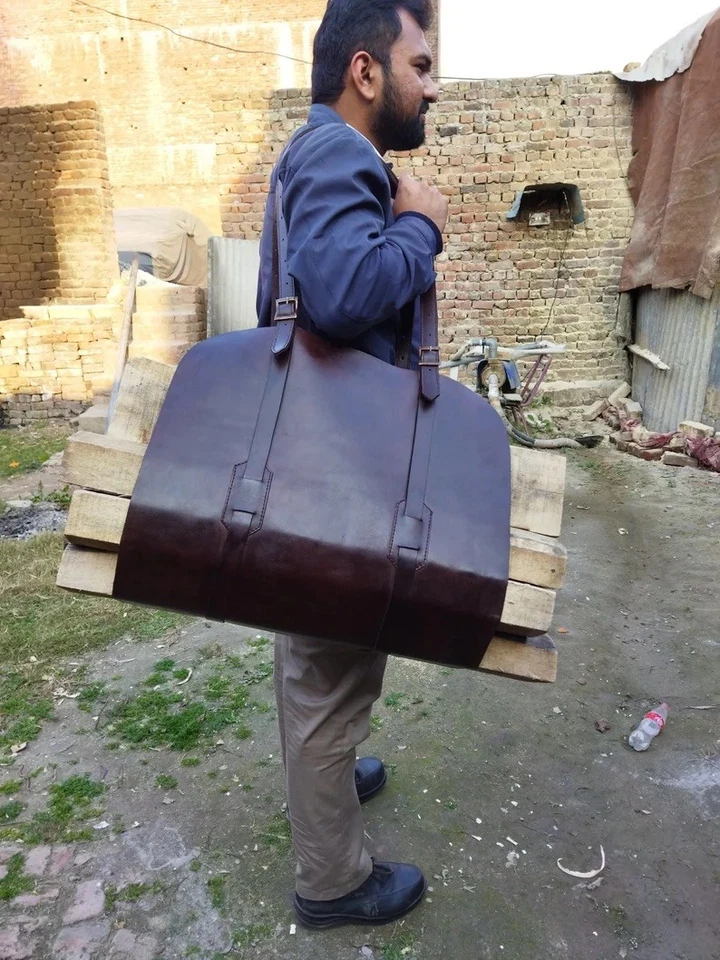 Portador de troncos de cuero, portador de leña, accesorio de chimenea de cuero, hecho a mano Foto 2 de 4