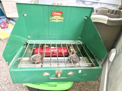 Réchaudeau Camping Vintage Coleman 413G, 2 Feux, Vert, Occasion Très Bon état