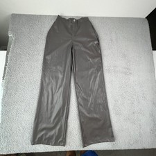 PrettyLittleThing Shape Pants Womens US 4 Gray Faux Leather High Waist Straight