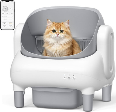 Automatic Litter Box,Self Cleaning Cat Litter Box with App Control, Open-Top Lar