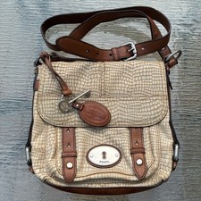 Fossil Long Live Vintage 1954 Maddox Snakeskin Tan Leather Messenger Saddle Bag