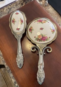 Vintage  Royal Doulton Old Country Roses  Vanity, Mirror, And Brush Please Read