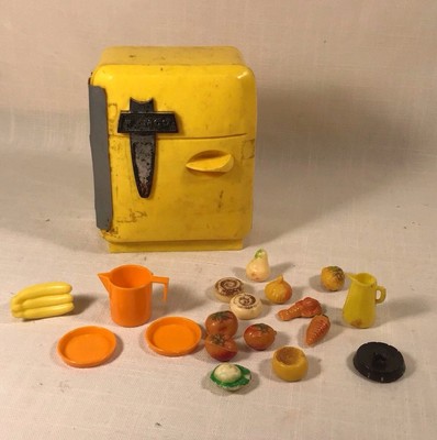 Vintage Remco Refrigerator And Play Food 1960s Orange Yellow Fridge