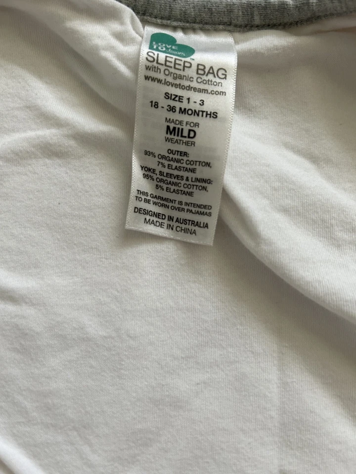 Love To Dream 睡袋/包(2 件装)1.0 TOG 灰色,粉红色 18-36 个月,尺寸 1-3  — 第 3/3 张图片