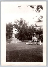 Vtg B&W Snapshot Park Grounds Stone Monument Statue Water Fountain Courtyard