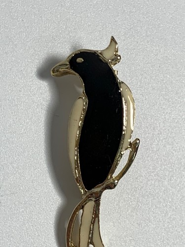 Vintage Brosche Anstecknadel goldfarben schwarz Emaille Vogel - Bild 2 von 4