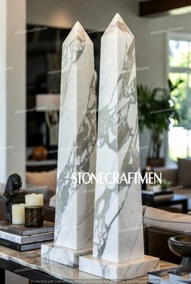 Calcutta Marble Obelisk   Elegant Natural Stone Decorative Column with Soft Deco