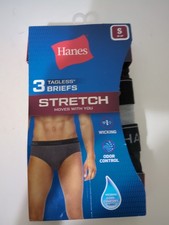 Hanes 3 Pk Stretch Tagless Briefs S 28-30" Men's Wicking  Odor Control