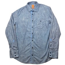 Hugo Boss Slim Fit Geometric Print Shirt Mens Large Blue Long Sleeve Button Down
