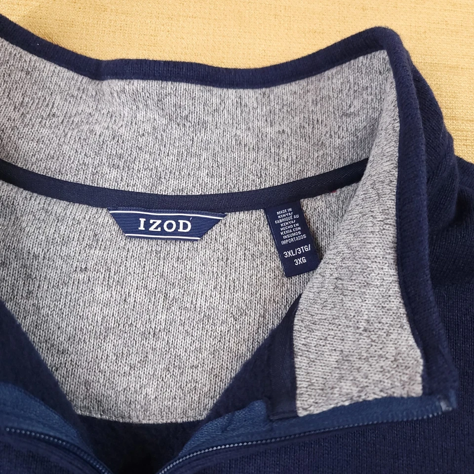 NWT IZOD Men's Advantage Big & Tall 3XL Quarter-Zip Fleece Sweater Navy Blue - Image 4 of 4