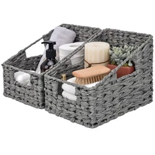 Wicker Basket with Handles Odorless Woven Trapezoid Basket Waterproof for Org...