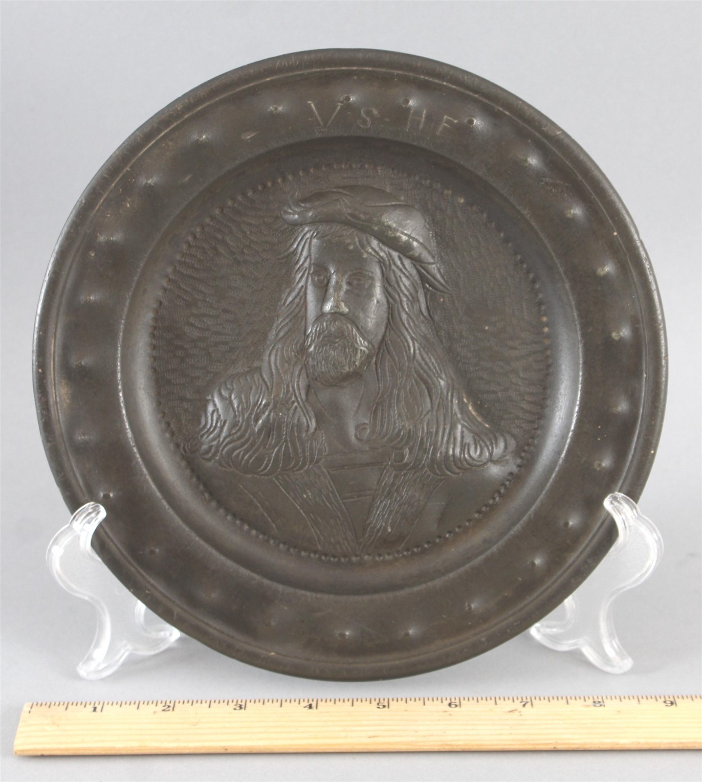 Early Antique 18thC German Pewter, Albrecht Durer, Handmade Portrait Plate, NROriginal Condition …… NO RESERVE
