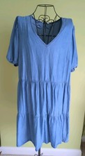 George Blue Tencel Tiered V Neck Short Sleeve Dress Size 12 VGC