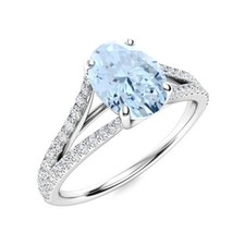 925 Sterling Silver Aquamarine Stone Solitaire with Accents Art Deco Ring
