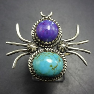 Blue and Purple MOJAVE TURQUOISE Sterling Silver SPIDER RING size 7
