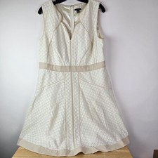 Ann Taylor Geo Lace Eyelet Sleeveless Dress Ivory 14P Classic A-Line Cottagecore