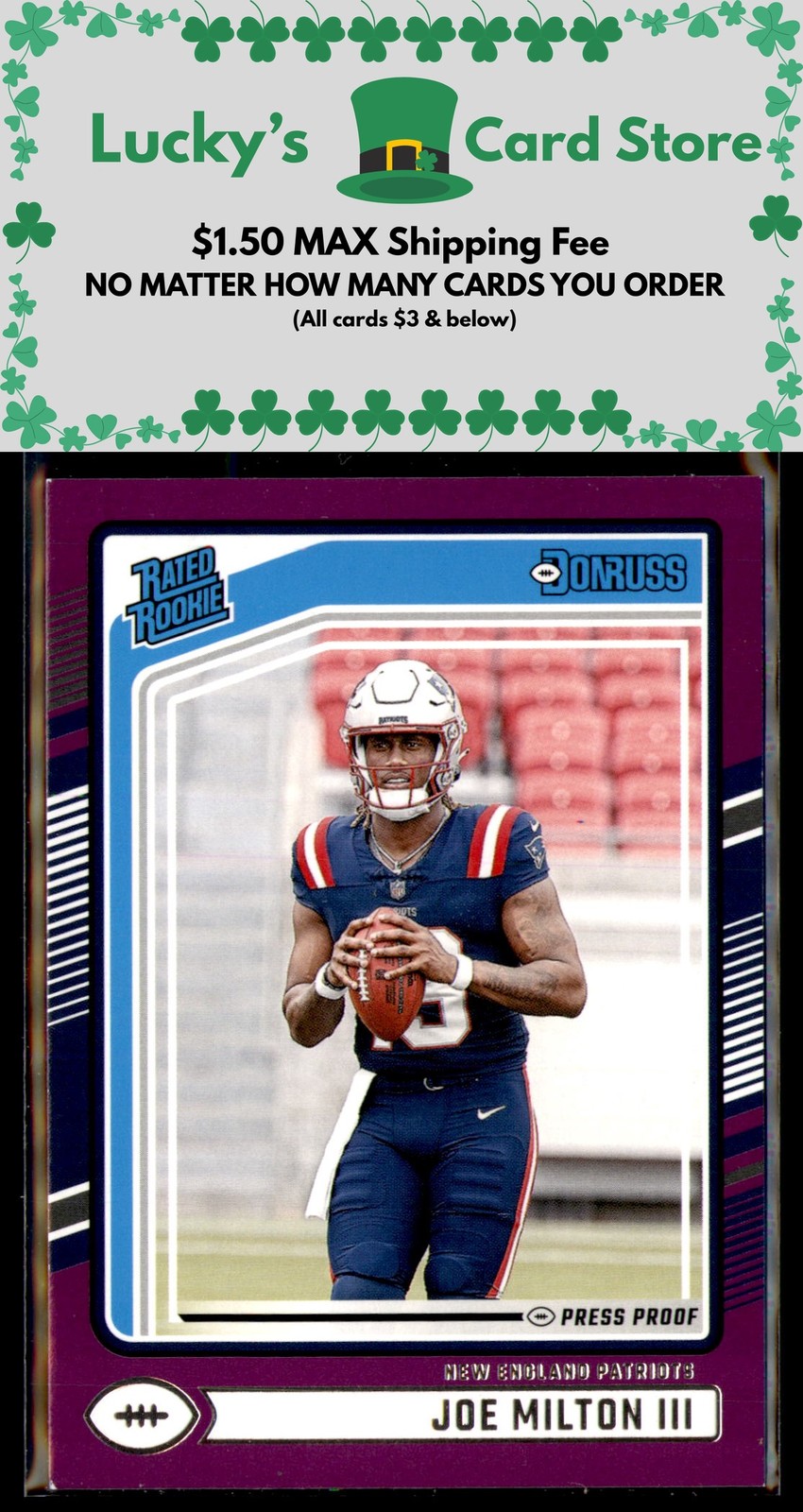 2024 Donruss #319 Joe Milton III Press Proof Purple