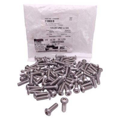 Lot of 100 MSC 67563080 Button Socket Cap Screw, 1/4in-20 Thread x 3/4in L, SS
