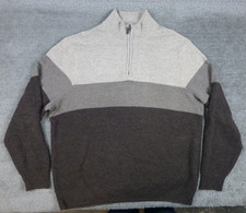 DOCKERS 1/4 Zip Pullover Sweater Men  s Large Brown Tan Striped Color Block Mock