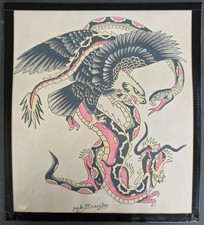 Vintage 1960's Jack Dracula Japanes Traditional Tattoo Flash Sheet, Battle Royal