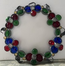 VTG Stained Glass Christmas Holly Wreath Window Sun catcher