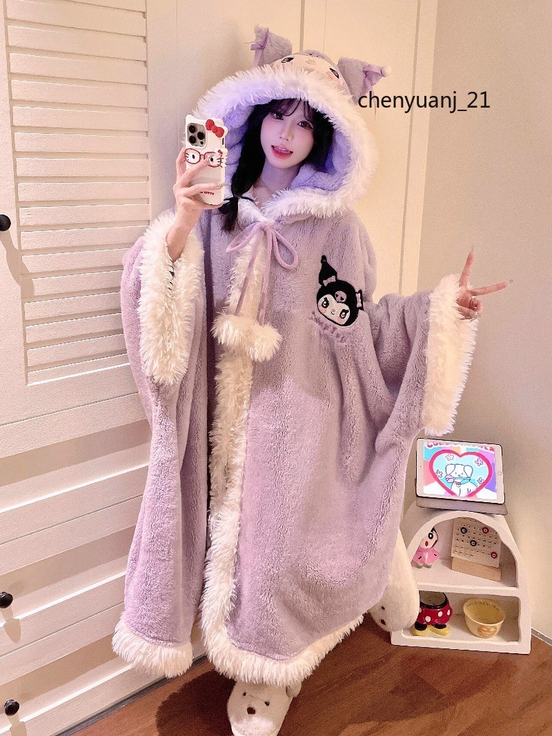 Kuromi Albornoz Coral Polar Invierno Ropa de Dormir Batas Disfraz Capa Niña Vestido