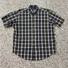 VTG Polo Ralph Lauren Short Sleeve Button Down Seersucker Blue Plaid Shirt XL
