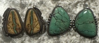 2 Pair Navajo Sterling Silver Turquoise Earrings (33g)