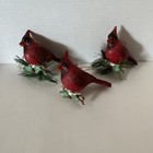 Vintage Red Cardinal Bird On Tree Branch Resin Christmas Ornaments Set Of 3