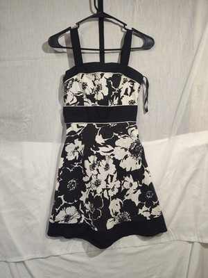 Taboo Vintage Y2K Black & White Floral Print Sleeveless Dress Size Small