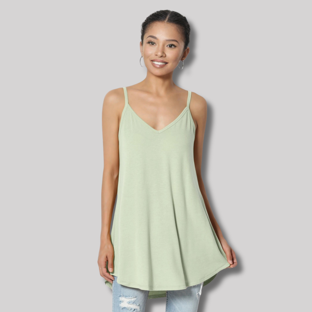 Lt Sage Green Reversible V Scoop Neck Spaghetti Strap Long Loose Tank Top Small