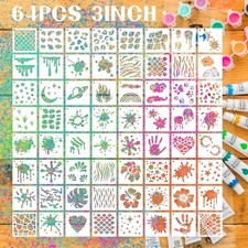 Graffiti Stencils for Crafts, 64PCS 3-Inch Reusable Plastic Templates for Wood,