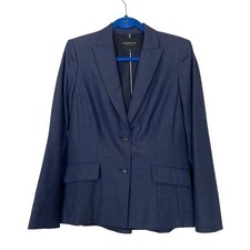 Lafayette 148 New York Navy Pin Swiss Dot Women  s Blazer Wool Blend Size 8