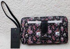 Ed Hardy Wallet Wristlet Skull Heart Roses Tattoo Print Interior Exterior Pocket