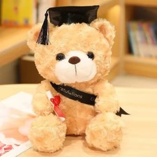 Yellow Graduation Bear Plush Toy 8" Stuffed Animal Toddler Doll Gift for Kids