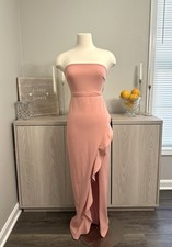 Lulus Formal Dress XS Maxi Ruffle High Slit Peachy Pink NWT