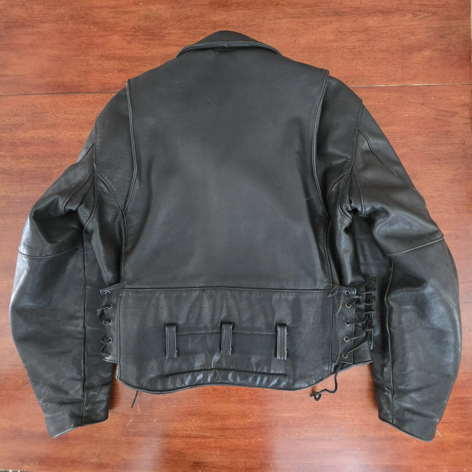 Vtg Custom Chrome Gear Large Leather Motorcycle Jacket Made In USA Talon Zippers - product detail image 3