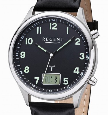 Günstige Regent FR-278 Edelstahl 40 mm Herrenuhr FUNKUHR 5 BAR WR Mineralglas