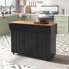 Kitchen Island on Wheels, Rolling Kitchen Storage Trolley with Countertop, Black